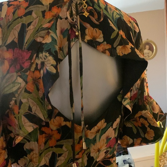 Adelyn Rae Anthro Navy Blue Floral Faux Wrap Mini Dress.  Sz XS - Picture 6 of 6